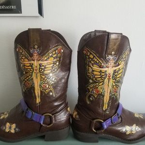 Trendy Hand Painted Butterfly Fairy Cowgirl Boots